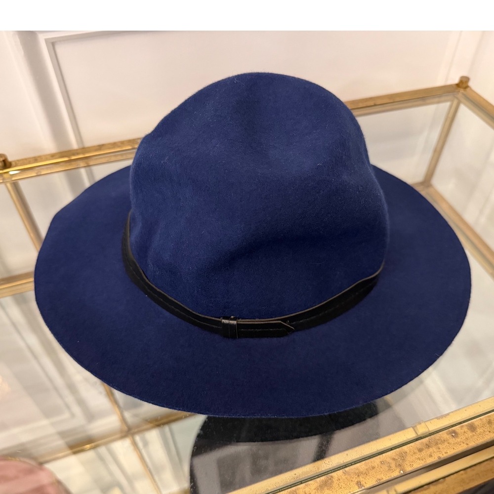 Steve Madden Royal Blue 100% Wool Wide Brim Fedora Hat with Black Band One Size